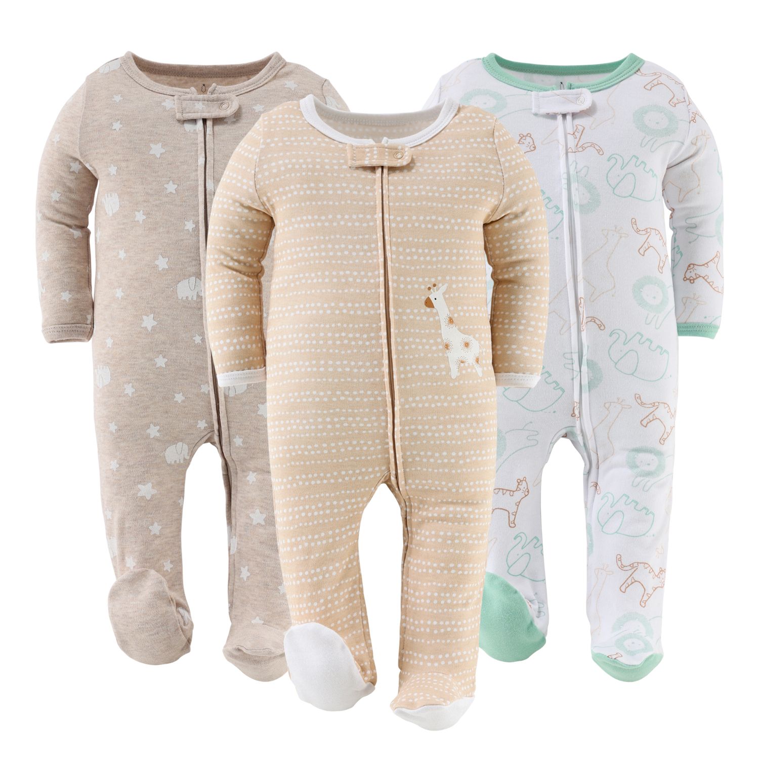 Baby Boys 3pk Cotton Sleeper Set Girl, Serene Safari