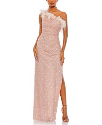 Women's Embellished One Shoulder Feathered Gown