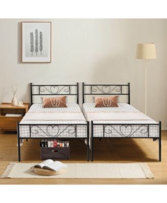 Twin XL Metal Bed Frame with Heart-shaped Headboard