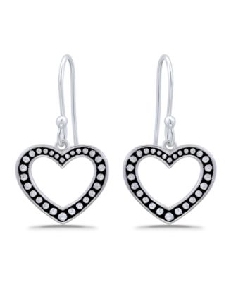 Oxidized Beaded Open-Heart Fishhook Earrings