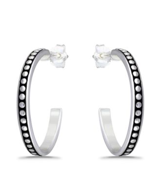 Oxidized Beaded Round Half Hoop Earrings