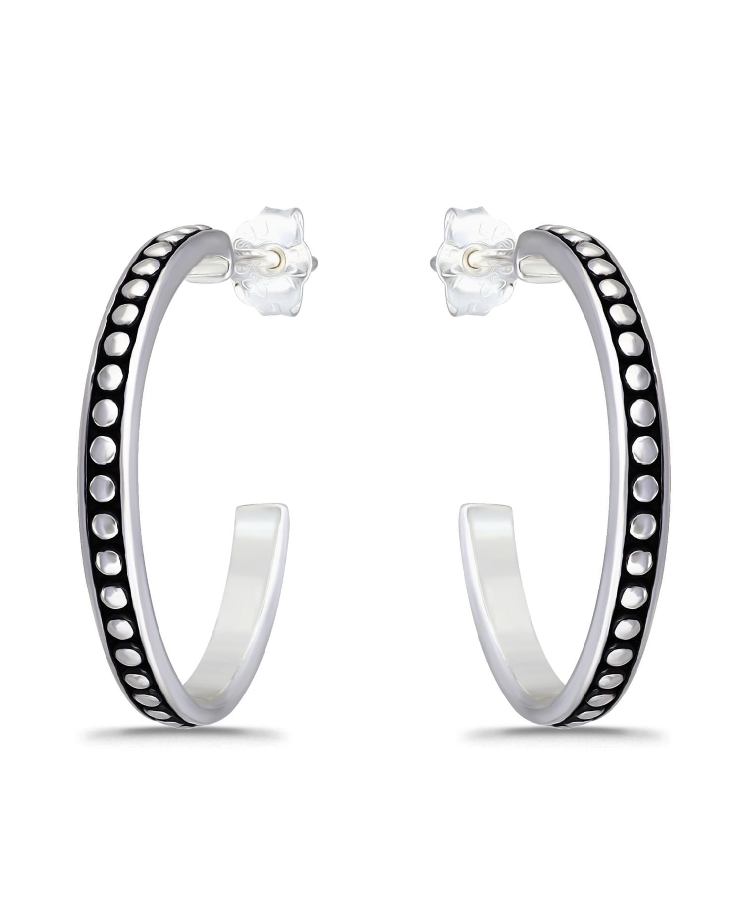 Oxidized Beaded Round Half Hoop Earrings