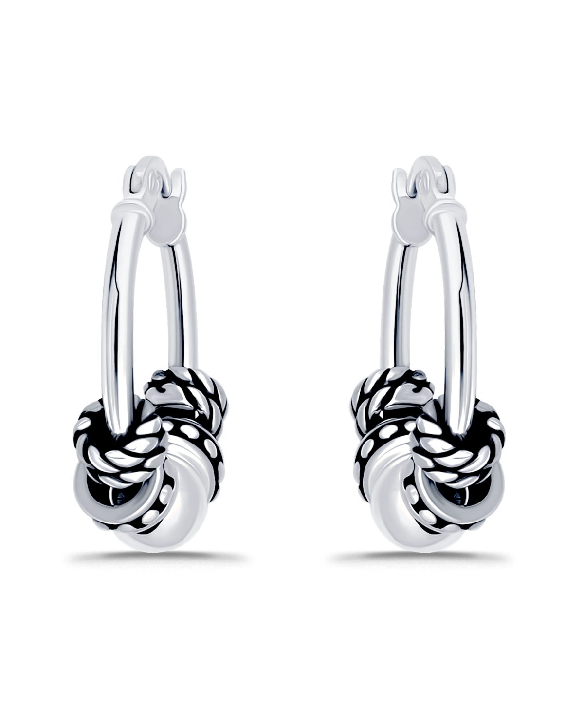 Macy's Oxidized Beads Oval Click Top Hoop Earrings In Silver