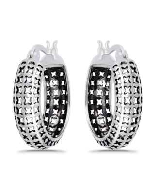 Oxidized X-Cut Out Pattern Click Top Hoop Earrings