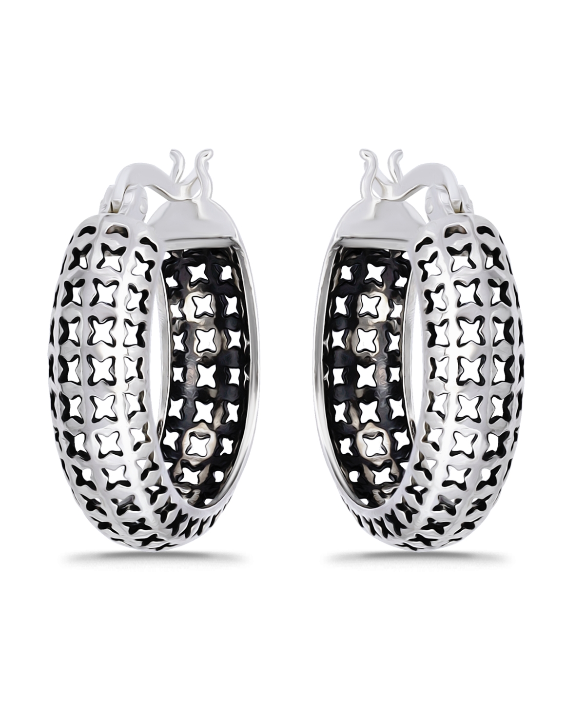 Macy's Oxidized X-cut Out Pattern Click Top Hoop Earrings In Silver