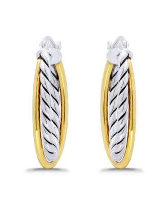 Oxidized Oval Two Row Polish Tubing Click Top Hoop Earrings