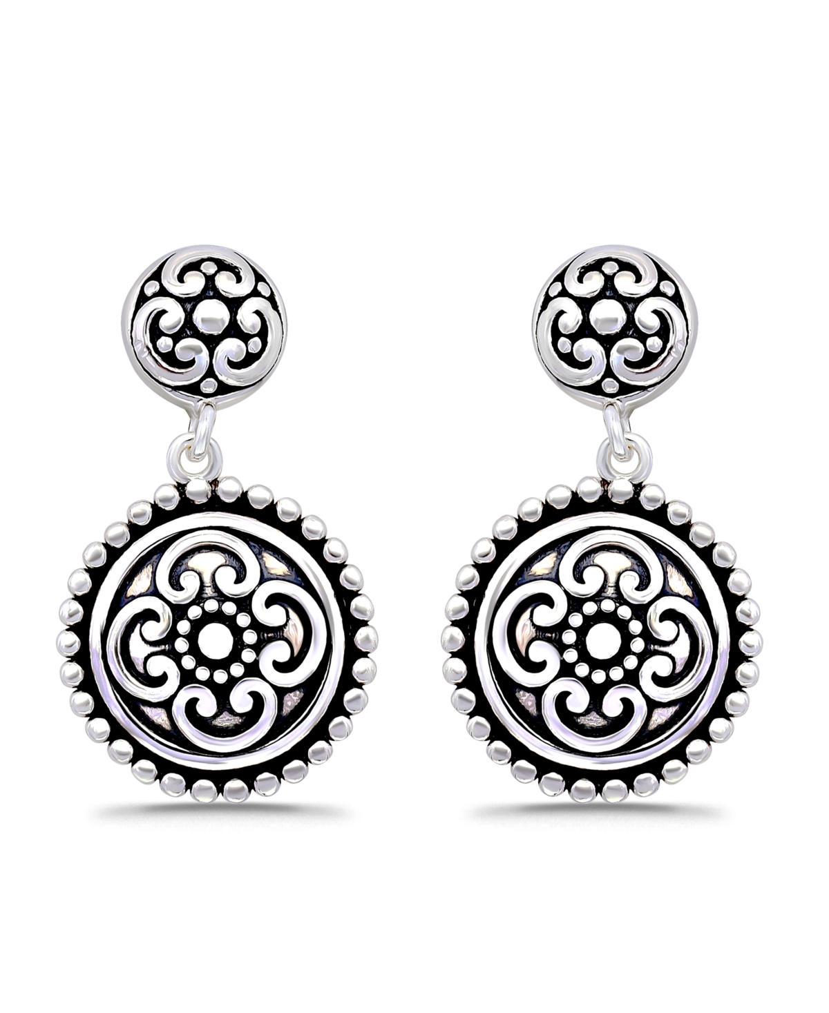 Macy's Oxidized Round Celtic Style Post Drop Earrings In Silver