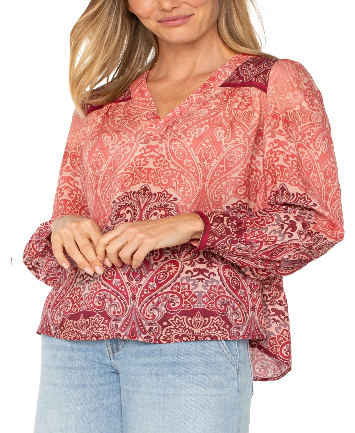 Liverpool Los Angeles Paisley Relaxed V-neck Top In Mauve Ombre Paisley