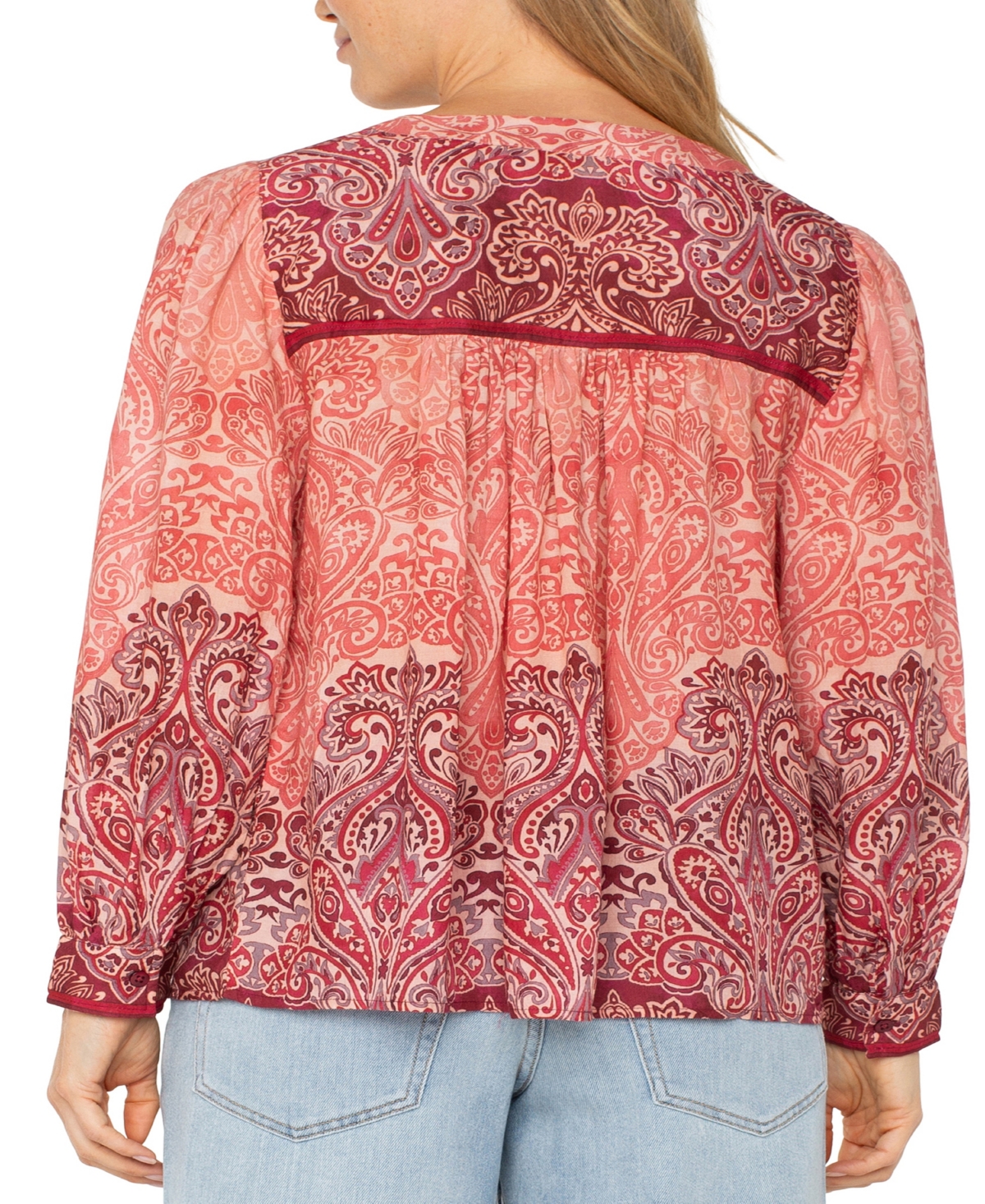 Liverpool Los Angeles Paisley Relaxed V-neck Top In Mauve Ombre Paisley
