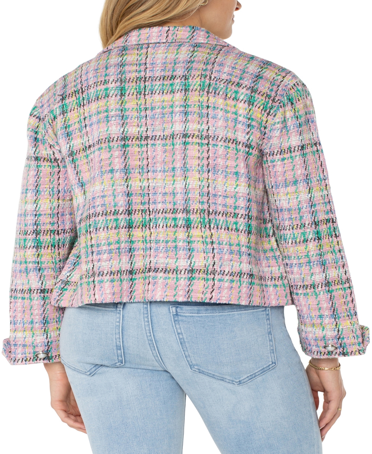 Liverpool Los Angeles Women's Button Front Boxy Plaid Shacket In Tea Rose Multi