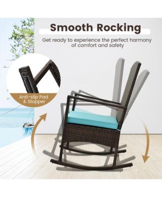 3 Pieces Rocking Wicker Bistro Set Outdoor Front Porch Rocker Chairs Conversation Set Turquoise