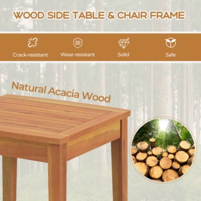 3 Piece Brown Wicker Bistro Set Patio Chair Set of 2 w/ Acacia Wood Side Table