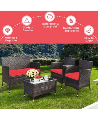 8PCS Patio Rattan Conversation Furniture Set Outdoor w/ Cushion