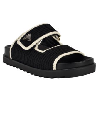 GUESS＊Fadenna Crochet Knit Double Band Footbed Sandals GUESS Women's Fadenna Crochet Knit Double Band Footbed