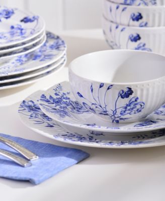 Cassian Embossed Toile Blue Porcelain 12 Pc. Dinnerware Set, Service for 4