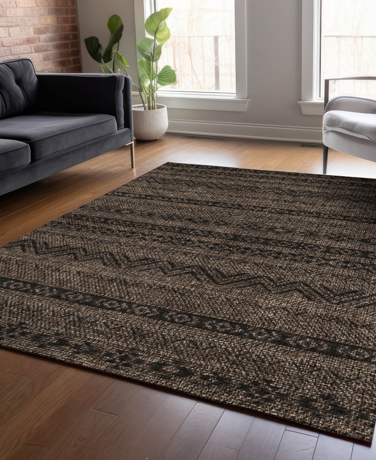 Addison Chantille Machine Washable Acn803 3'x5' Area Rug In Chocolate
