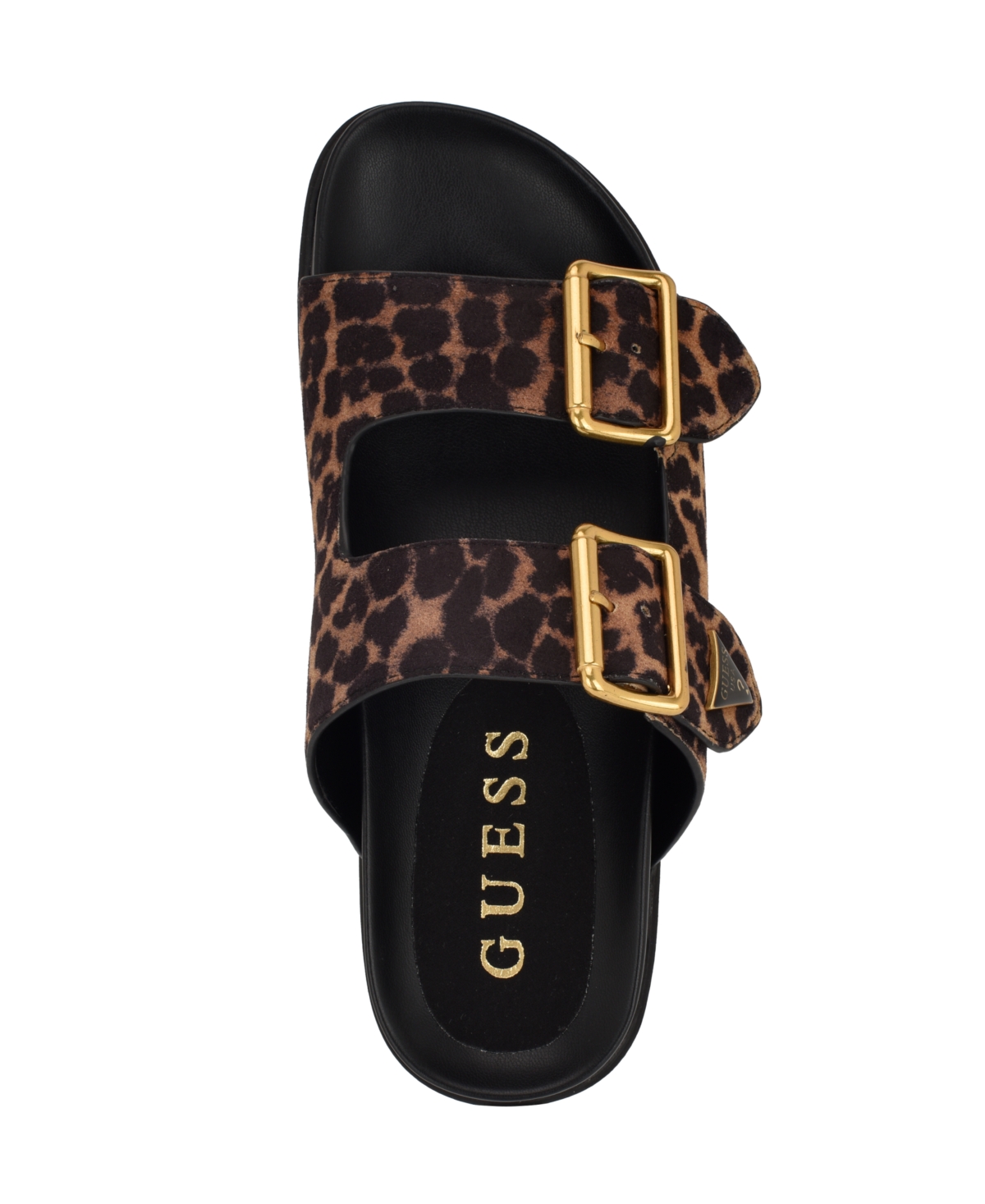 Shop Guess Women's Fasten Double-buckle Footbed Sandals In Leopard Suede