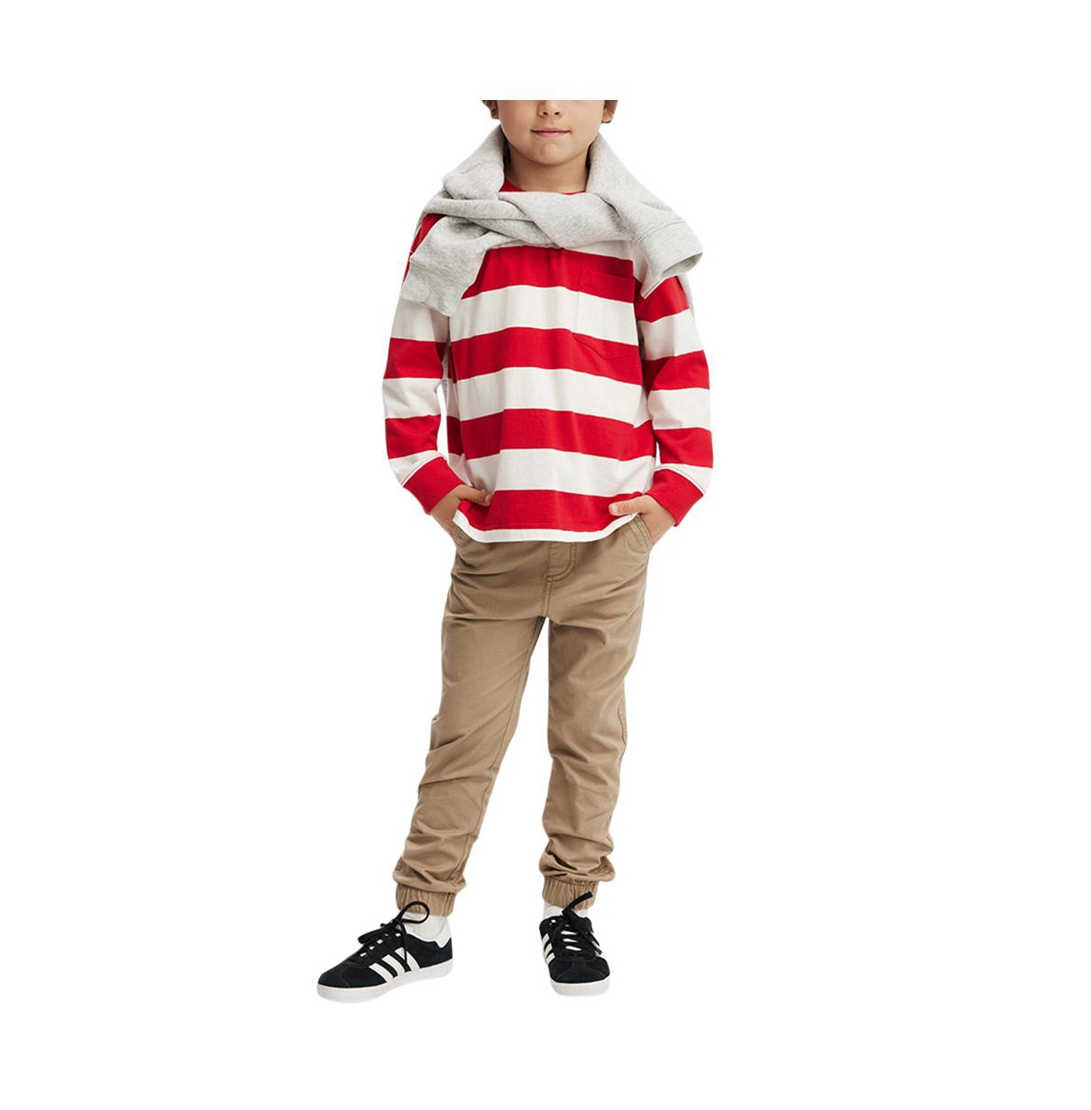 Cotton On Boys Little/Big The Essential Long Sleeve Tee -varsity red stripe