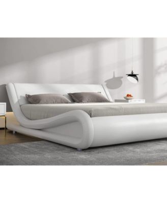 Modern Faux Leather Upholstered Platform Bed Frame with Headboard