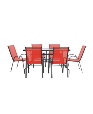 7-Piece Patio Table Set with Metal Table and Tempered Glass Top and 6 Flex Comfort Stacking Chairs