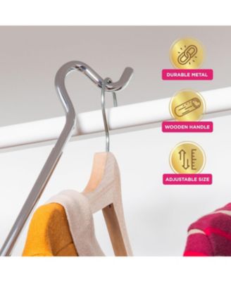 Closet Reacher Pole with Hook and Wooden Handle. Adjustable 2.75 to 5 Feet