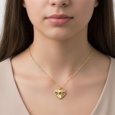 14k Gold Plated Little Heart Pendant Necklace with Red, Green, Blue, or Clear Cubic Zirconia
