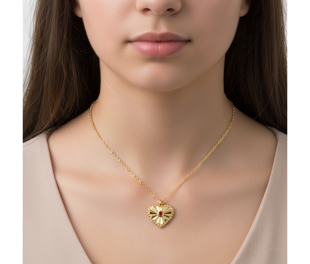 GiGiGirl 14k Gold Plated Little Heart Pendant Necklace with Red, Green, Blue, or Clear Cubic Zirconia