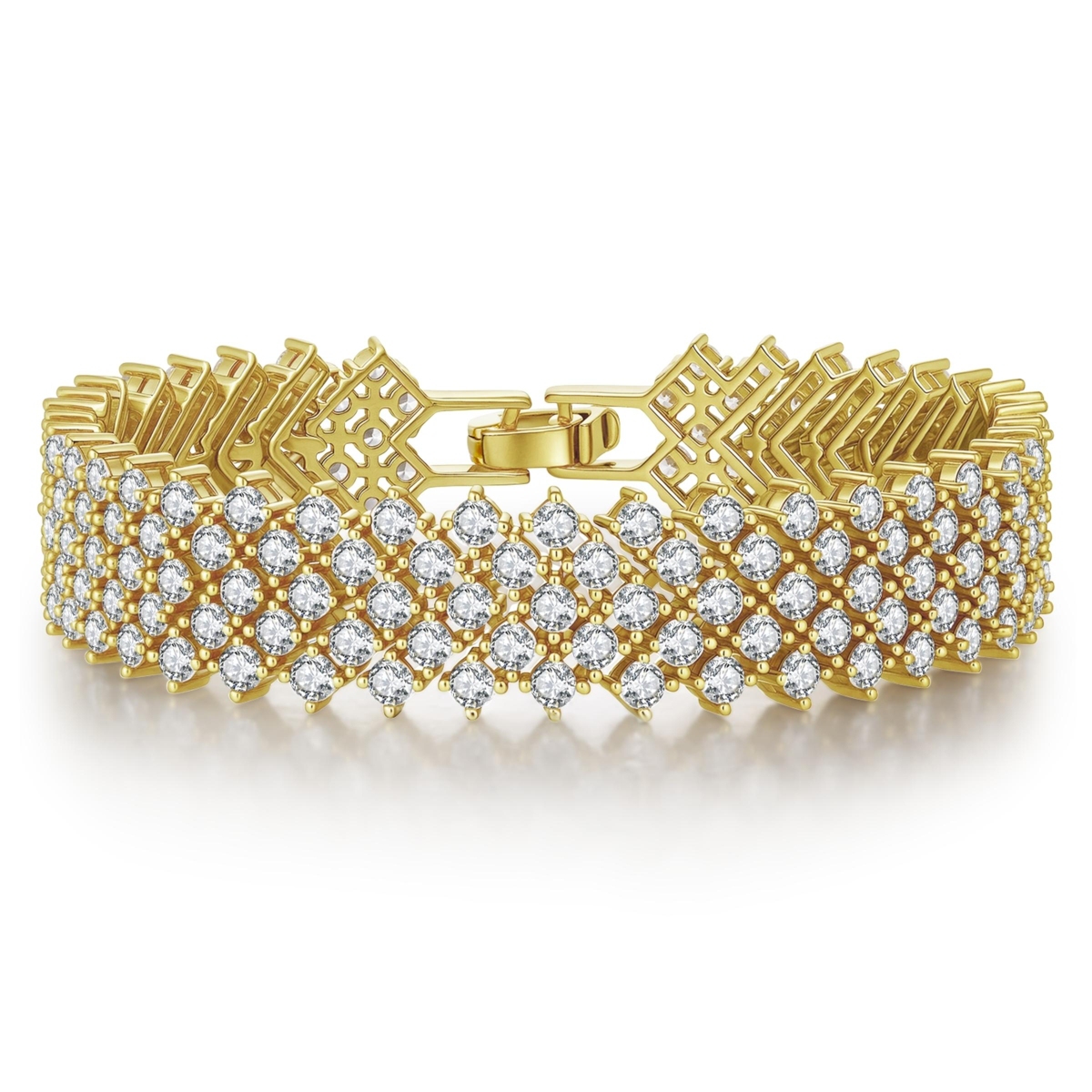 Sterling Silver 14K Gold Plated Clear Cubic Zirconia 4-Row Tennis Bracelet - Gold