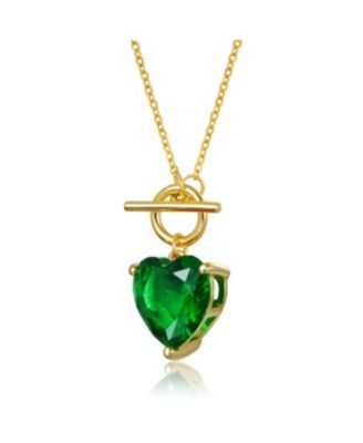 Sterling Silver 14K Gold Plated Necklace with Colored Cubic Zirconia Heart