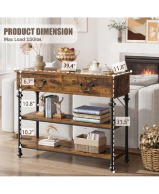 Narrow Console Table with 2 Drawers & Storage Shelves for Entryway, Living Room, Hallway, or Behind Sofa