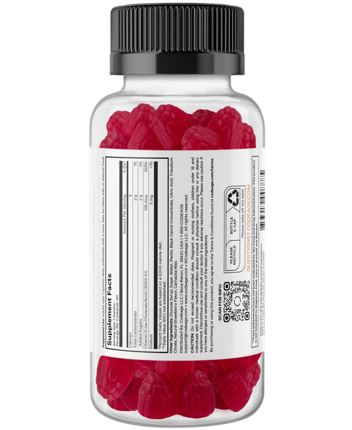 Codeage Vitamin D3 Gummy Vitamins, Vitamin D3 5000 Iu Gummies Cholecalciferol 125 mcg - 2-Month Supply - Soft Pectin-Based, Animal Gelatin-Free Vitami