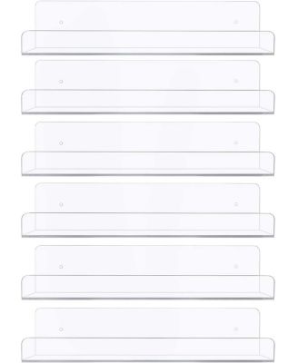 6 Pack Acrylic Wall Ledge Floating Shelf Rack Organizer - Perfect for Displaying books, decor, kitchen organization and more