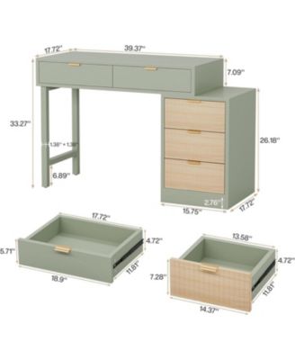 Makeup Vanity Desk with 5 Drawers, Modern Vanity Desk with Storage, Small Wood Dressing Table for Bedroom, Narrow Space (Without Mirror)