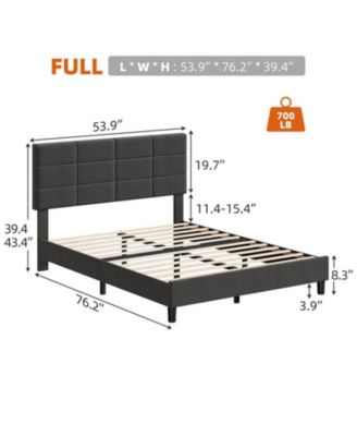 Full Bed Frame, Linen Upholstered Platform Full Bed Frame with Height Adjustable Headboard, Metal Frame Full Bed Frame with Strong Wood Slats and Support Legs, No Boxing Needed