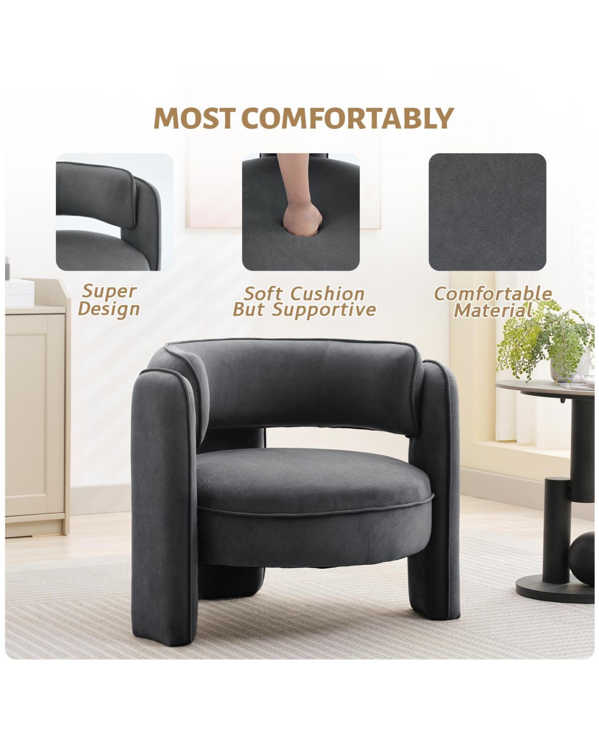 gaomon Modern Velvet Accent Chair, Mid-Century Barrel Armchair for Living Room, Comfy Upholstered Sofa Chair with Armrests, Boucle Chair for Bedroom