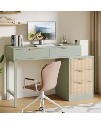 33.27 inches Wooden Modern 5 Drawers, Reversible Small Writing Desk with Storage Computer Desk