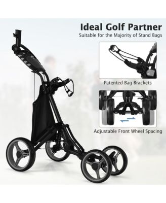 4 Wheels Foldable Golf Push Pull Cart Trolley w/ Brake Waterproof Bag