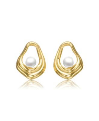 Sterling Silver 14K Gold Plated with Freshwater Pearl Abstract Shell Earrings