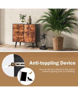 Mid-Century Wood Storage Cabinet with Door and 3 Drawers