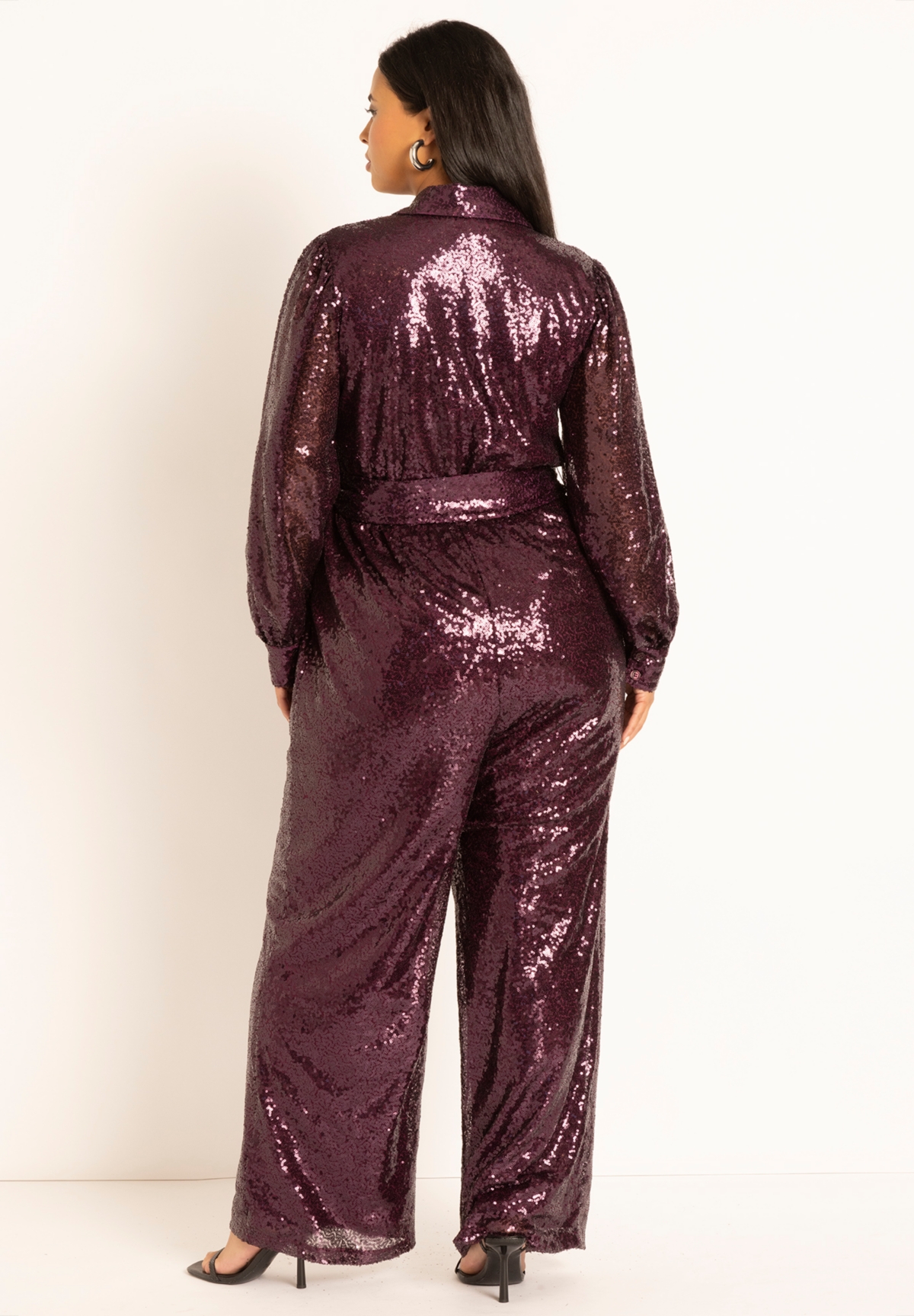 Eloquii Plus Size Sequin Jumpsuit With Collar