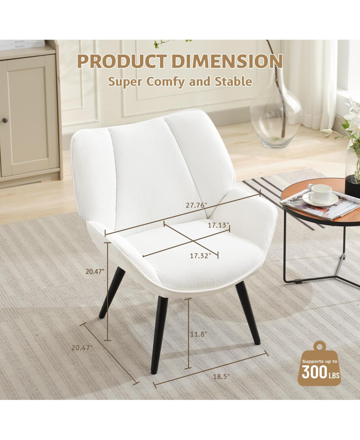 gaomon Modern Mid-Century Accent Armchair, Comfortable Single Sofa for Living Room, Bedroom, or Office, Corduroy Upholstered Reading Chair with Wingba