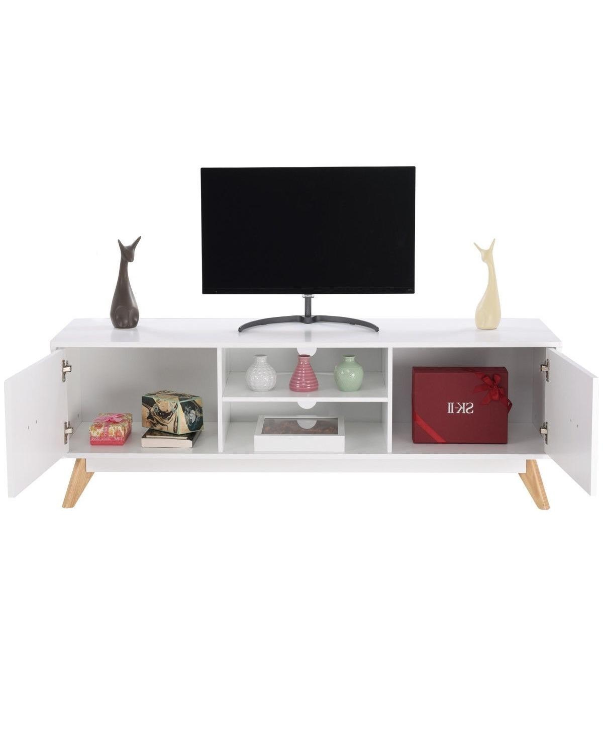 Slickblue Modern Mid-Century StyleTv Stand with Wood Legs for Stylish Tv Storage - White