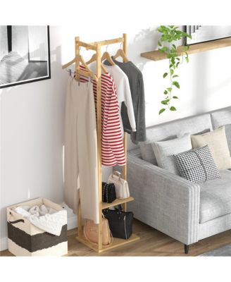Bamboo Freestanding Cloth Rack: Multi-functional Clothes Stand with Solid Base