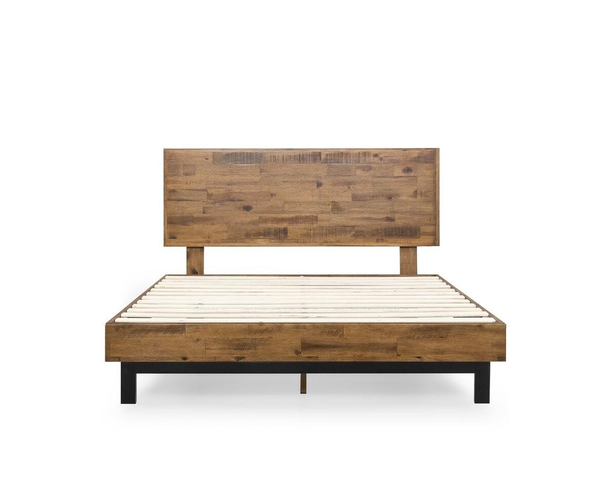 Slickblue FarmHome Low Profile Pine Slatted Platform Bed - Rustic and Minimalist Design