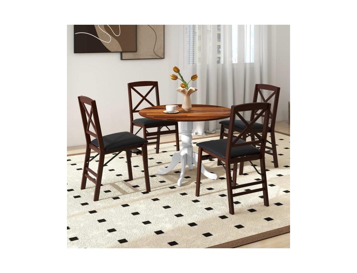 Slickblue Solid Wood Round 40-inch Kitchen Dining Table with Legs and Top - Brown-White