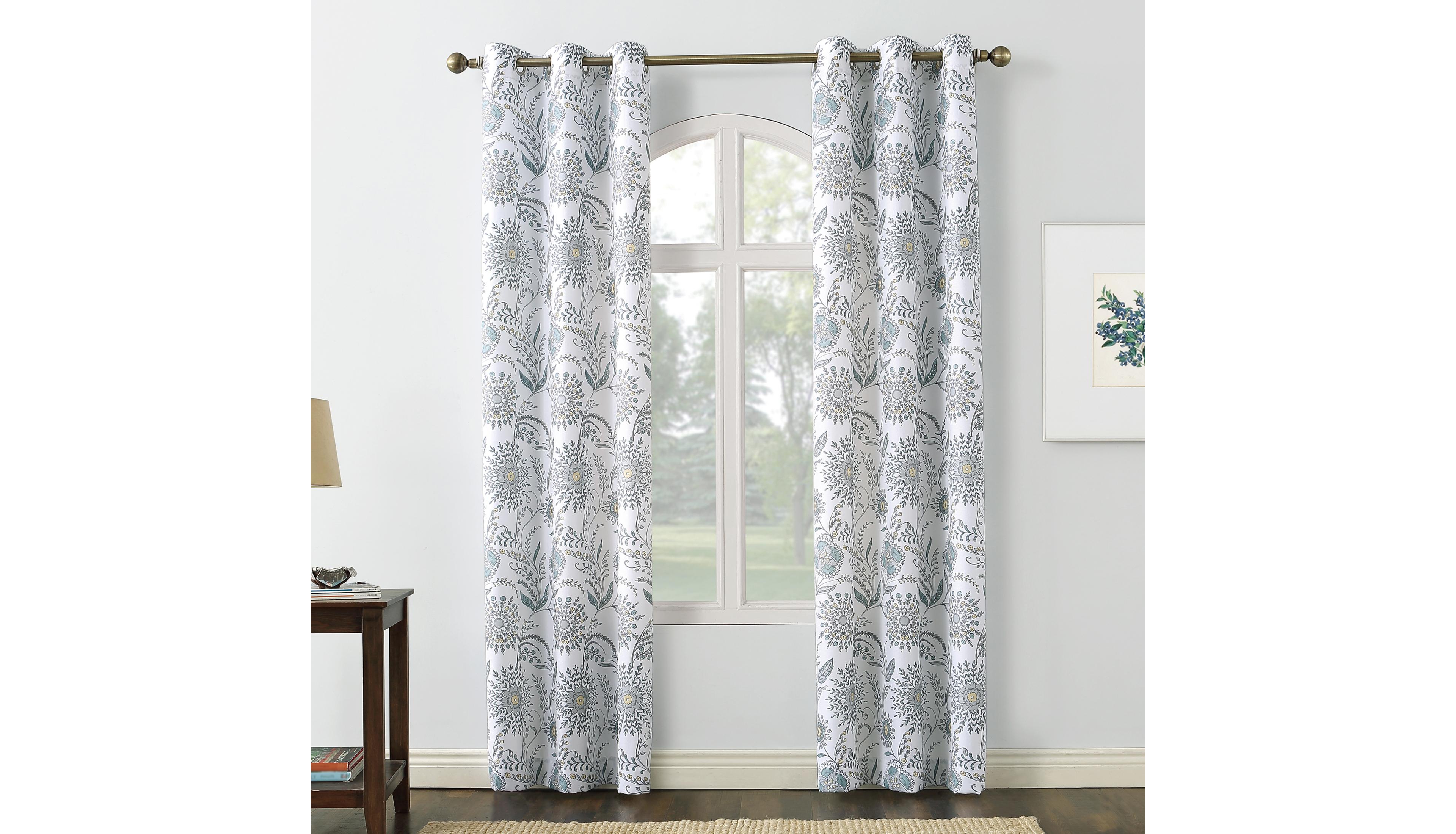 Janelle Medallion Floral Semi-Sheer Grommet Curtain Panel
