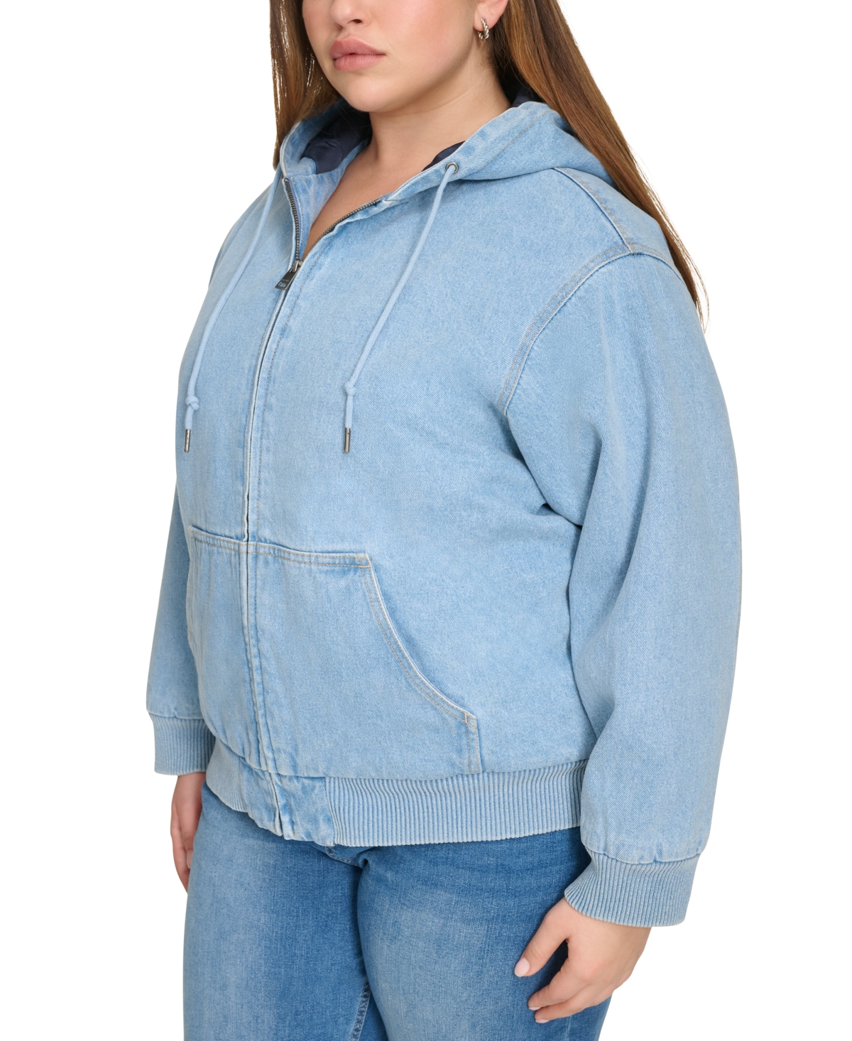 Levi's Plus Size Relaxed-fit Zip-front Hooded Bomber Jacket In Light Wash Denim