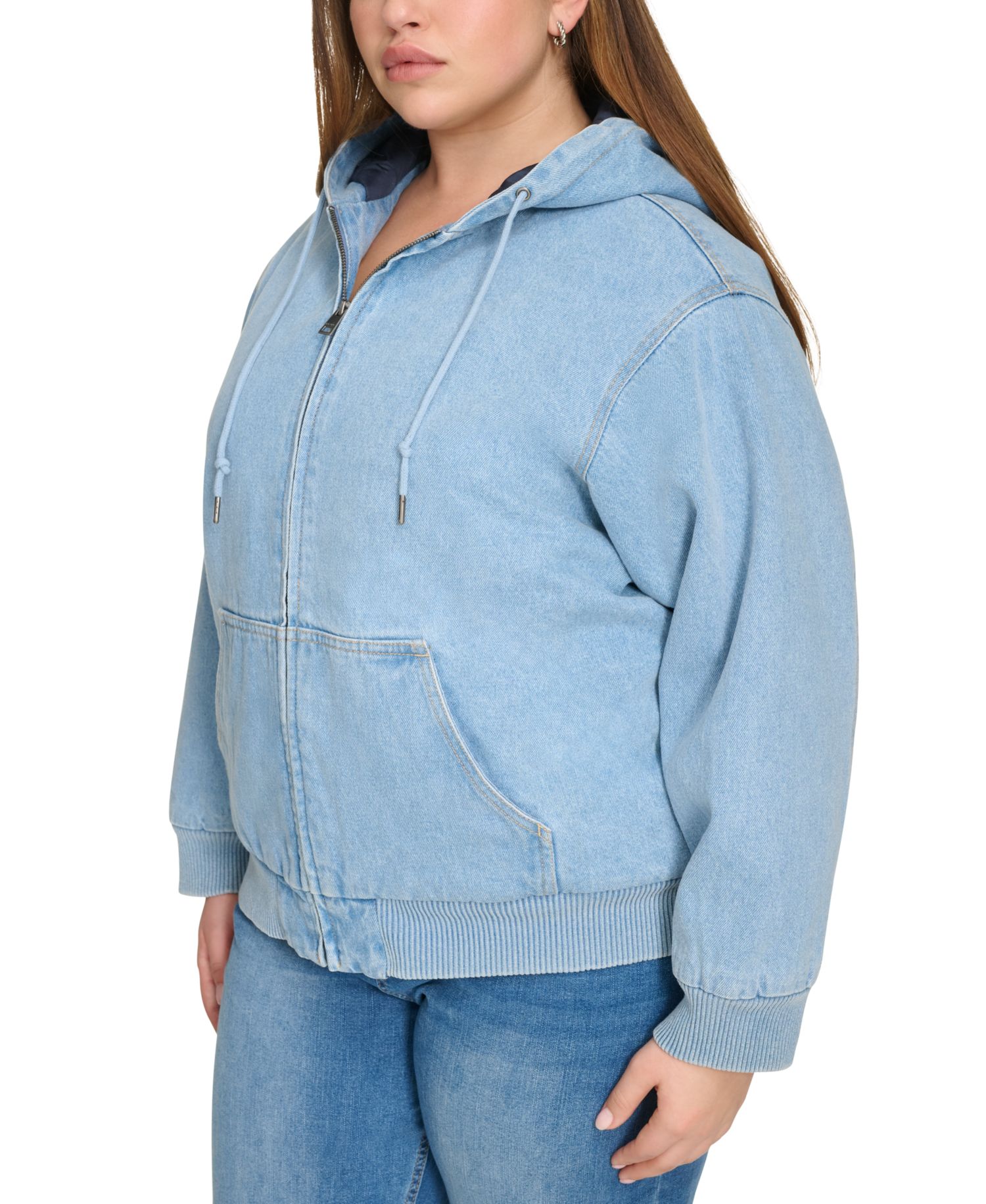 Plus Size Quilted Lined Hooded Bomber Jacket