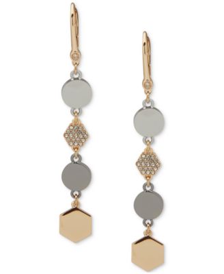 DKNY - Tri-Tone Pav&eacute; Hexagon Linear Drop Earrings