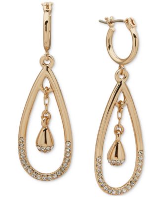 DKNY - Gold-Tone Half-Pav&eacute; Orbital Drop Hoop Earrings